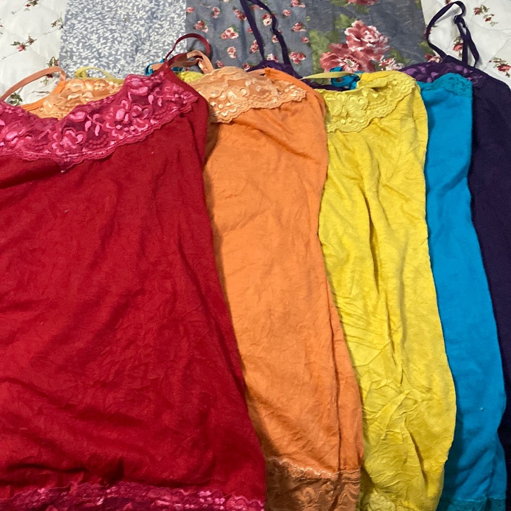 Tanks from Maurice’s all are size small except the blue aerospostal tank